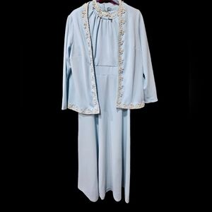 Vintage Women's‎ Light Blue Two Piece Formal Dress With Jacket 1970's Size 14